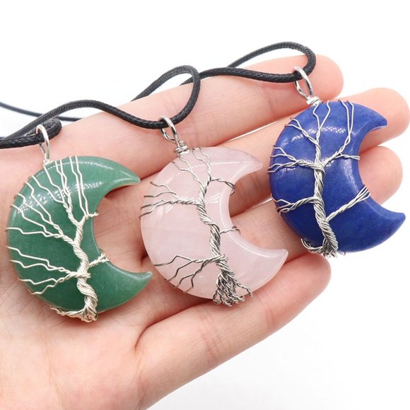 Tree Of Life Wire Wrapped Moon Pendant / Healing Reiki Crystal Necklace - Picture 3 of 15